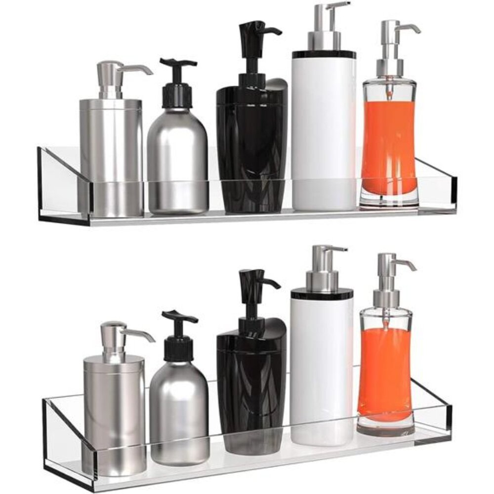 Acrylic Bathroom Shelves, Set of 2 - 4"Dx15"Wx2.25"H Thick Wall Mounted Floating